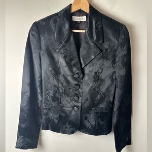 CIGNAL Vintage Women’s Black 100% Acetate Dragon Jacquard Pattern Jacket Size 8